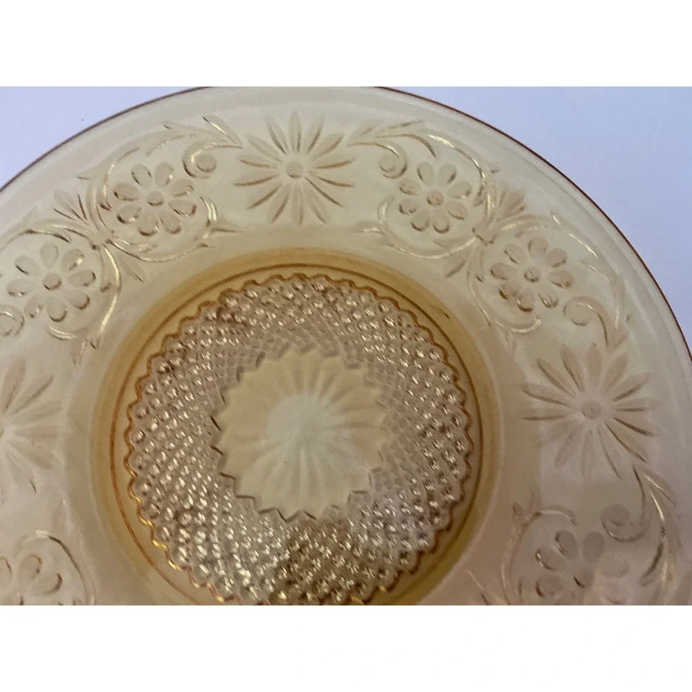 Tiara Vintage Amber Glass Sandwich Pattern Floral Bread Dessert Plate 6 Inch